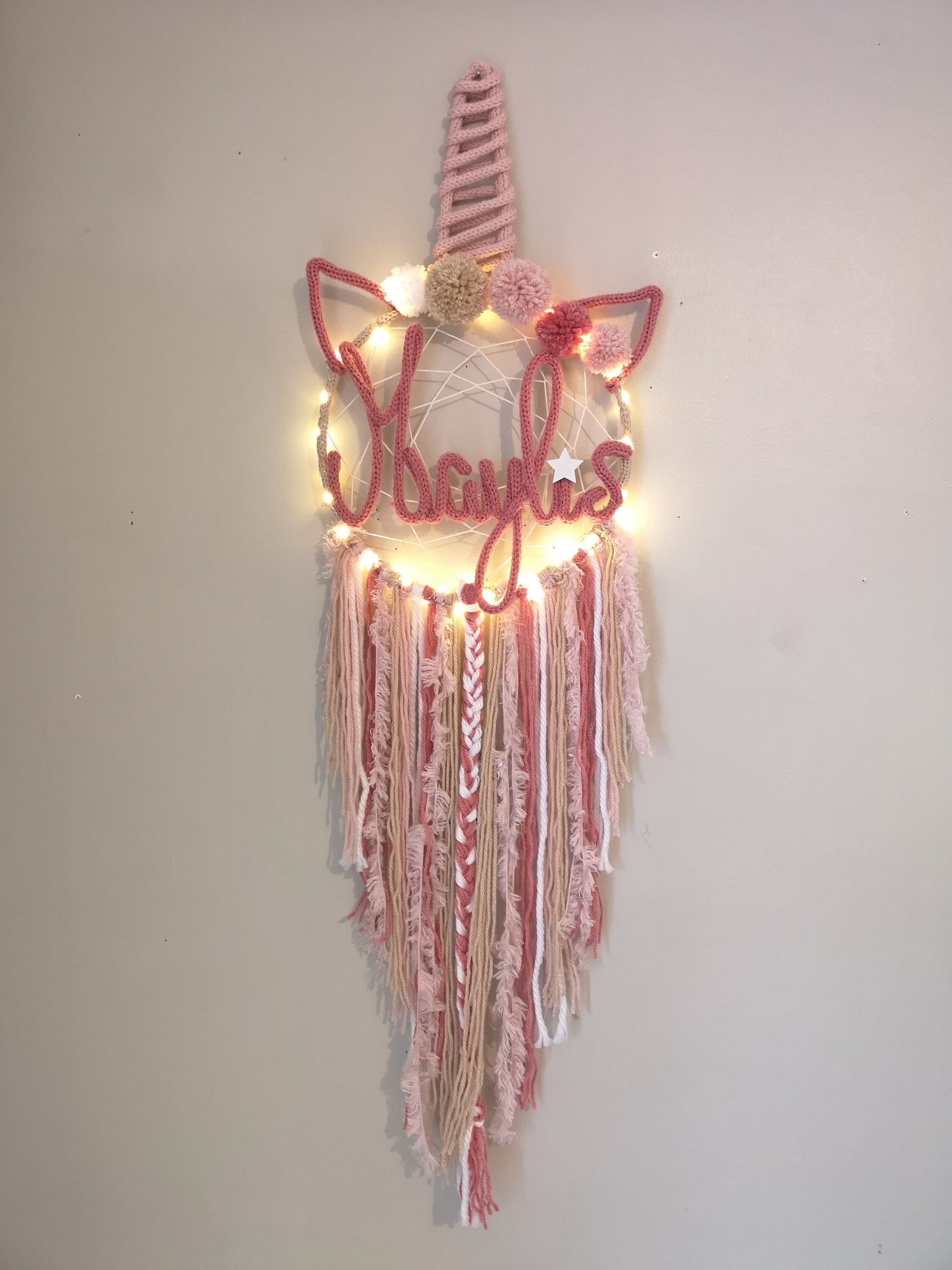 Attrape Rêves Licorne Personnalisé Tout en Tricotin avec Prénom