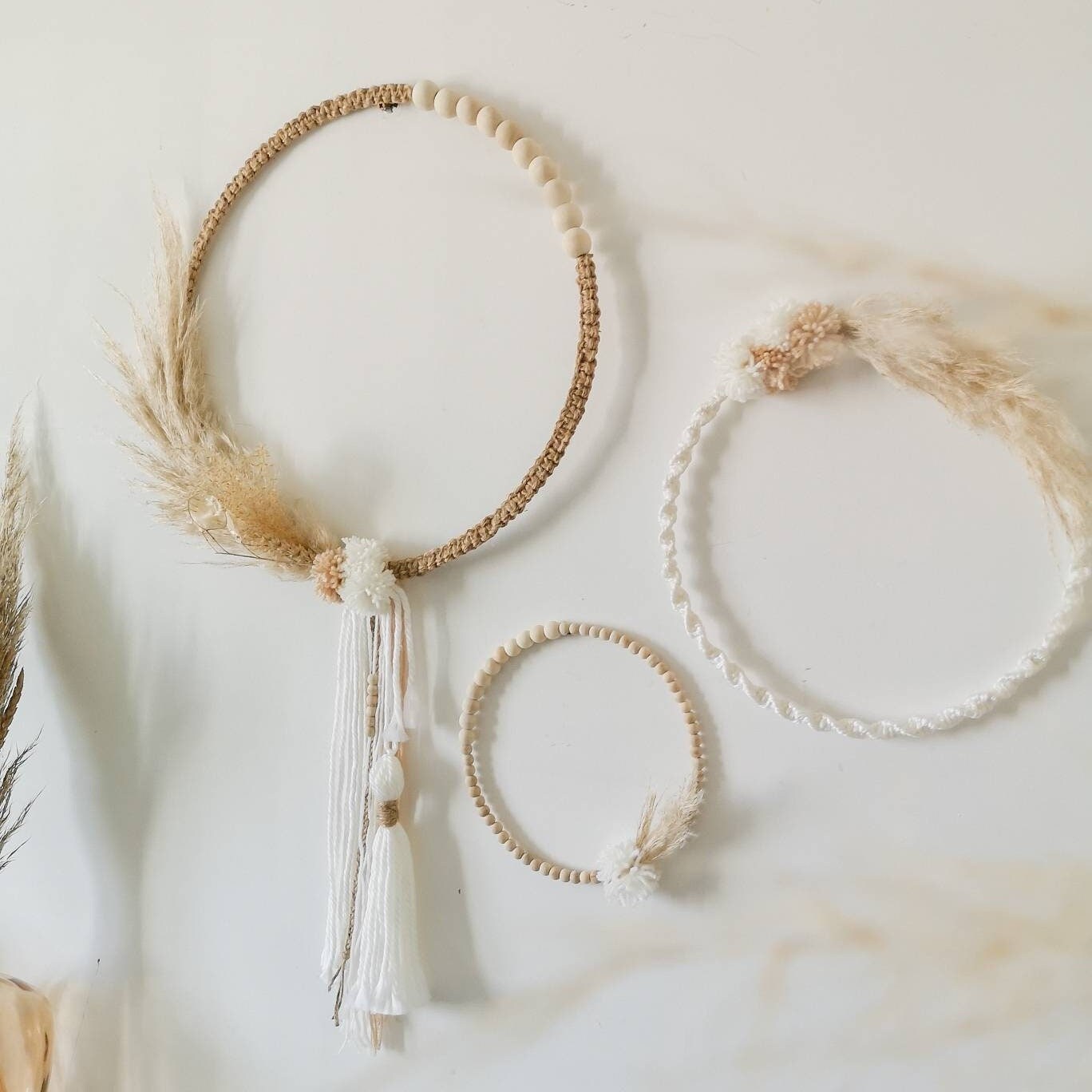 Trio de Couronnes en Macramé, Décoration Murale Bohème