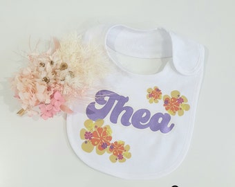 Personalised Groovy Baby Bib, Daisy Flowers Baby Girl bib, Cute Baby Shower Gift, Baby Announcement