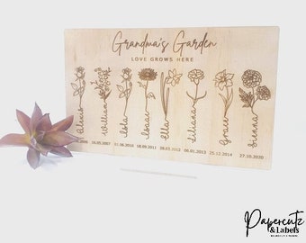 Mother's Day Gift, Personalised Engraved Birth Month Flower Plaque, Mummy's Garden Decoration, Grandma Gift, Nanna, Nanny Gift