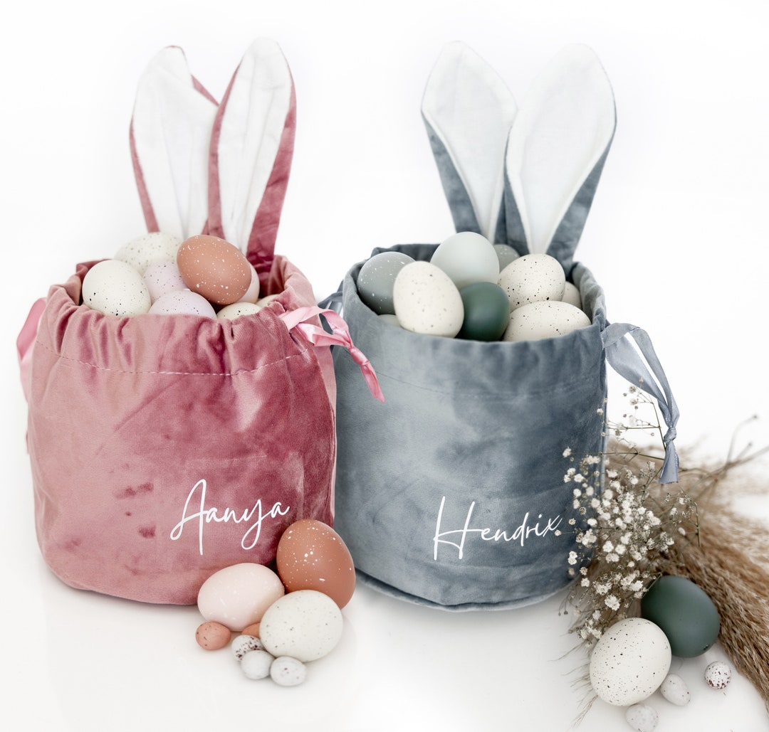 Personalised Large Easter Egg Hunt Bunny Velvet Bag, Easter Gift Bags ...