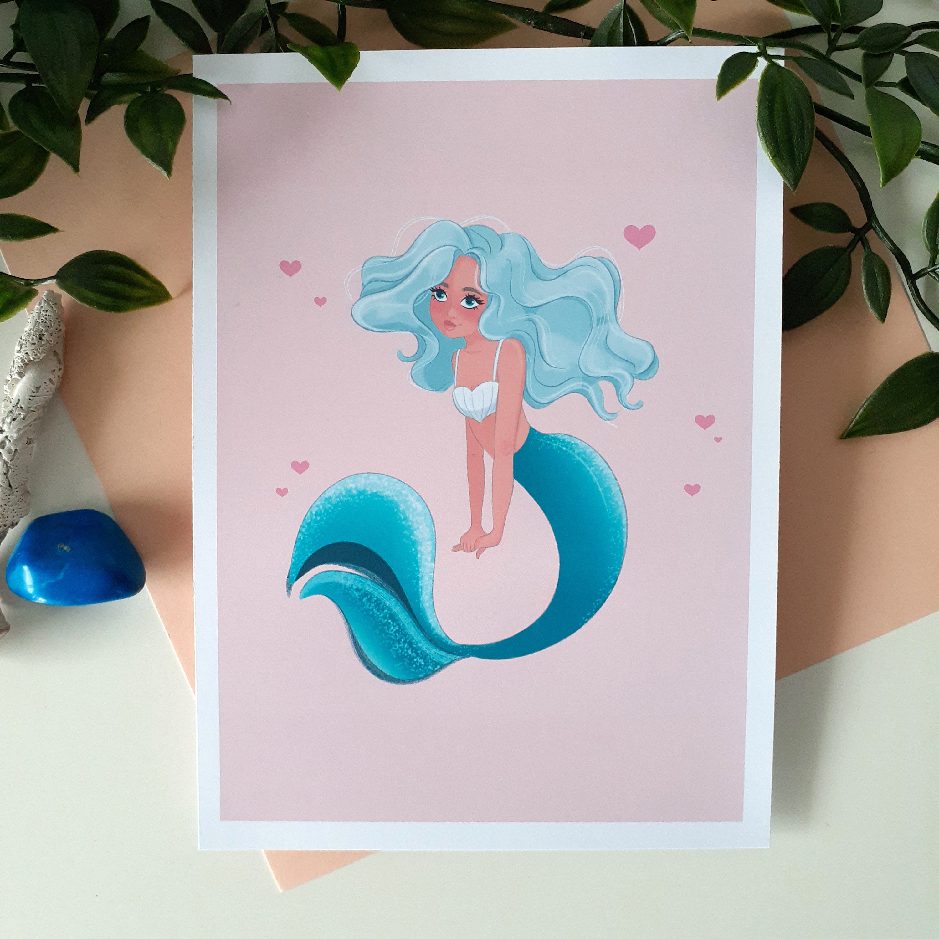 ART PRINT 5x7 Romantic Blush Mermaid Cute Art Print | Etsy