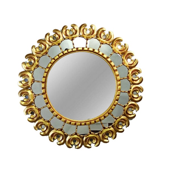 Espejo decorativo 23"x23" Decoracion de Interiores- Artesania Peruana- Carved Mirror- Decoracion de Pared- Espejos Peruanos- Sunburst Mirror