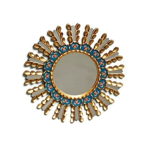 Peruvian Mirror - &quot; AZUL SUNBURST&quot; Peruvian wall mirror, Bathroom mirror, Aesthetic mirror, Circular wall mirror - Wooden mirror