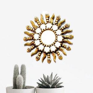 Round decorative mirror 14 "x14", "SUNBURST" - Interior decoration - Wall mirror - Home decoration - Peruvian Crafts