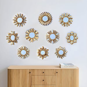 Round decorative set de 5 units. "PRE-COLUMBIAN MIRRORS" - Interior Decoration - Wall Mirror - Home Decoration - Peruvian Crafts