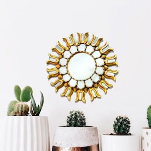 Round decorative mirror 14 "x14", "COPA LIMEÑA" - Interior decoration - Wall mirror - Home decoration - Peruvian Crafts