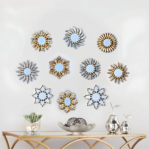 Round decorative set de 5 units. "PRE-COLUMBIAN MIRRORS" - Interior Decoration - Wall Mirror - Home Decoration - Peruvian Crafts