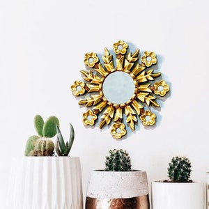 PERUVIAN MIRROR 10X10 "-" Pink "- Decorative mirror - wall decoration - crafts - peruvian mirror - unique gifts - sunburst mirror
