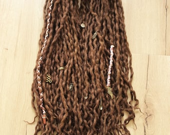 DE Natural Brown Wool Dreadlock Extensions