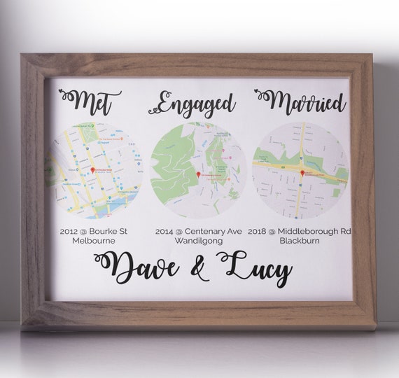 Met Engaged Married Unique Wedding Gift Engagement Personalized Map Anniversary Bridal Shower Gifts For Him Her