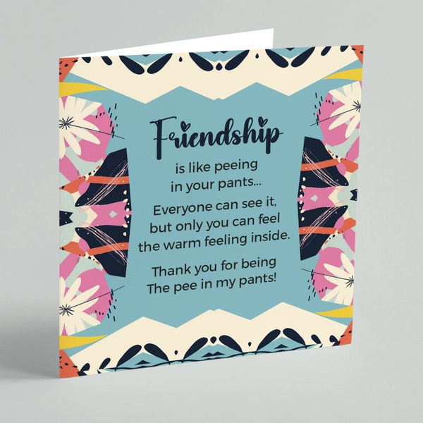 Funny Friendship card with matching envelope, Square card, Pretty Friendship card, thank you card, Tween Card, Urban Candy