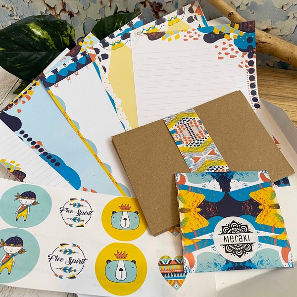letter writing paper australia Free Spirit Writing paper set - 10 A5 sheets of paper, Kraft Envelopes, Sticker Seals and Little Notes, Cute gift for boys or girls