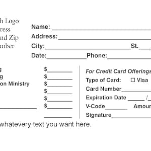 100 Custom Church Offering 6 1/2 Security Envelopes Personalized Black and White