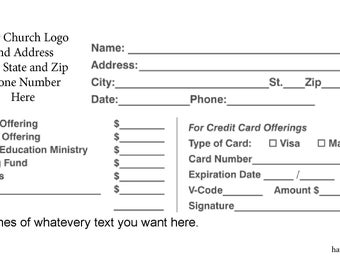 100 Custom Church Offering 6 1/2 Security Envelopes Personalized Black and White