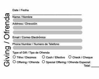 100 Bilingual Church Offering Envelopes 6 3/4 in English and Spanish Printed in Black Ink with Your Logo