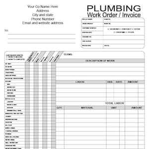 100 2 Part NCR Plumbing Work Order / Invoice 81/2" x 11" Black and White