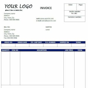 2 Part NCR Custom Invoices 100 sets 81/2&quot; x 11&quot; Black and White With Numbers