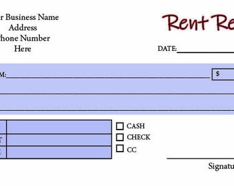 3 Books 3.5" X 7" Rent Receipt Book With Your Info in Color 50 sets of 2 part NCR Perf and Stapled