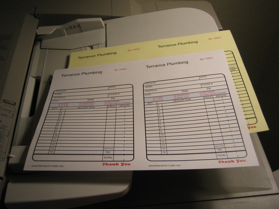 2 Part Ncr Carbonless Sales Receipt Book Full Color 5 5 X 8 5 Etsy