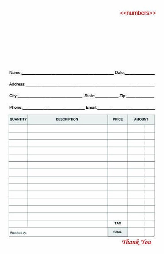 2 Part Ncr Carbonless Custom Sales Receipt Book Full Color 5.5 x 8.5 (50 Sets) Wrap around Cover,  Small Business, Numbered   No. 1004