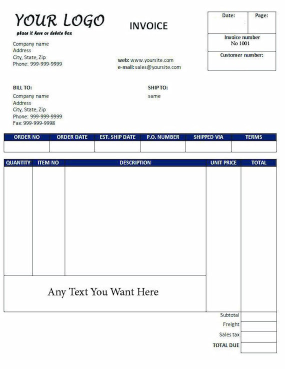 2 Part NCR Custom Invoices 100 sets 81/2" x 11" Black and White With Numbers