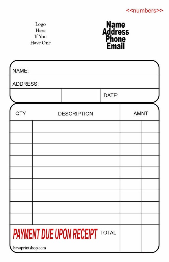 2 Part Ncr Carbonless Sales Receipt Book Custom Personalized Full Color 5.5 x 8.5 (50 Sets) Wrap around Cover, Numbered. No.1004