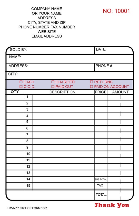 2 Part Ncr 8.5" x 11" 100 Full Color With Numbers Just Like This One or Your Form
