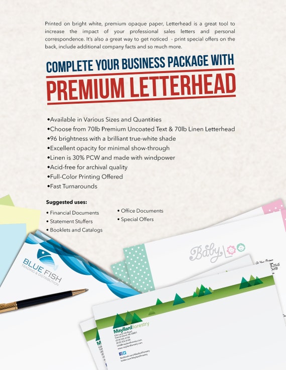 100 Letterheads Full Color 8 1/2 x 11 70# White With Bleed
