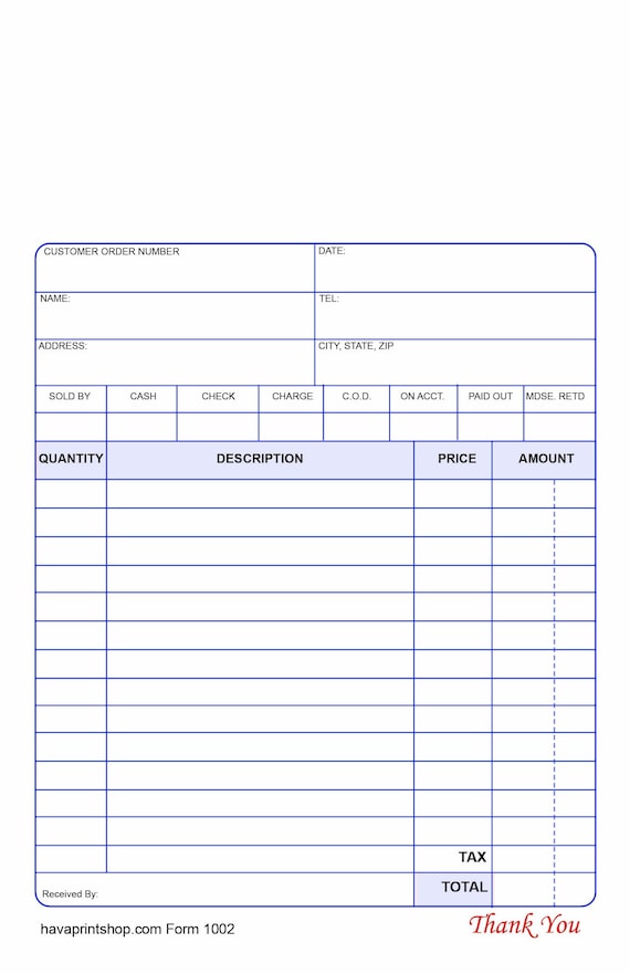 3 Part Ncr Custom Sales Receipt Book Full Color 5.5 x 8.5 (50 Sets) No.1002