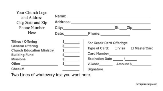 100 Custom Church Offering 6 1/2 Security Envelopes Personalized Black and White