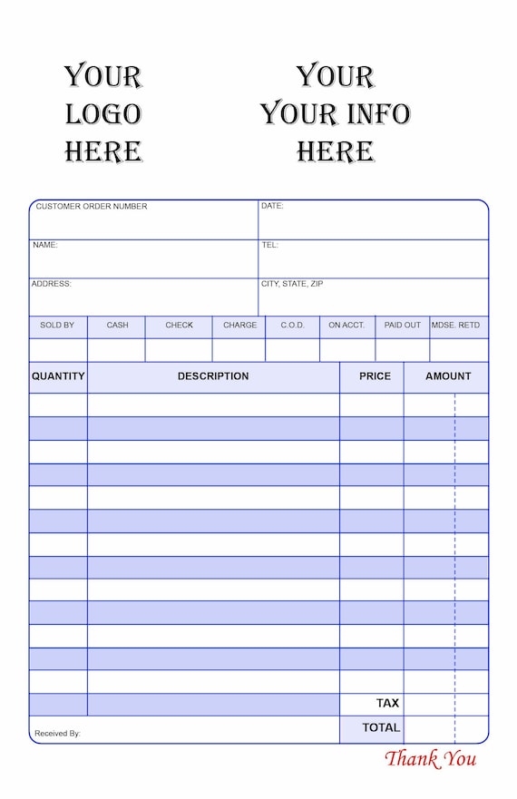 250 Sets of 2 part 5.5 x 8.5 Carbonless Custom Receipt Form Full Color. Free Numbers. These are not in books.