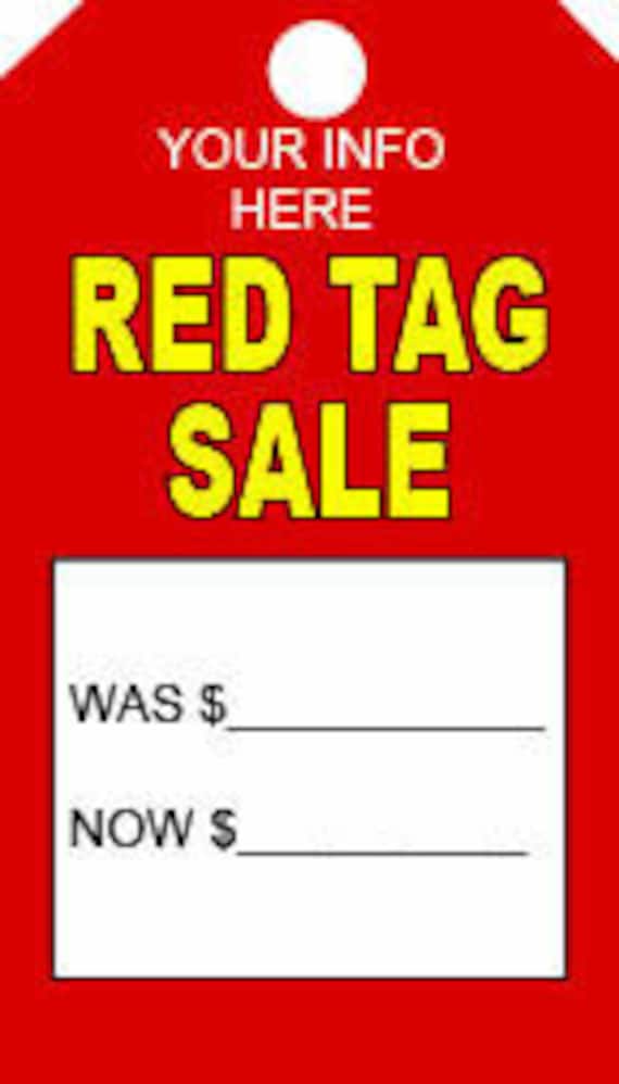 50 Red Tag Sale Tags 2" x 31/2" Custom Printed With your Info Printed on 110# Card Stock