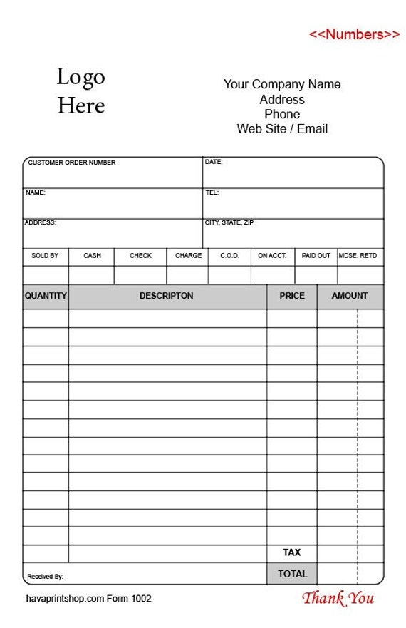 2 Part Ncr Carbonless Sales Receipt Book Full Color Customized 5.5 x 8.5 (50 Sets) With Wrap around Cover For Small Business And Numbered