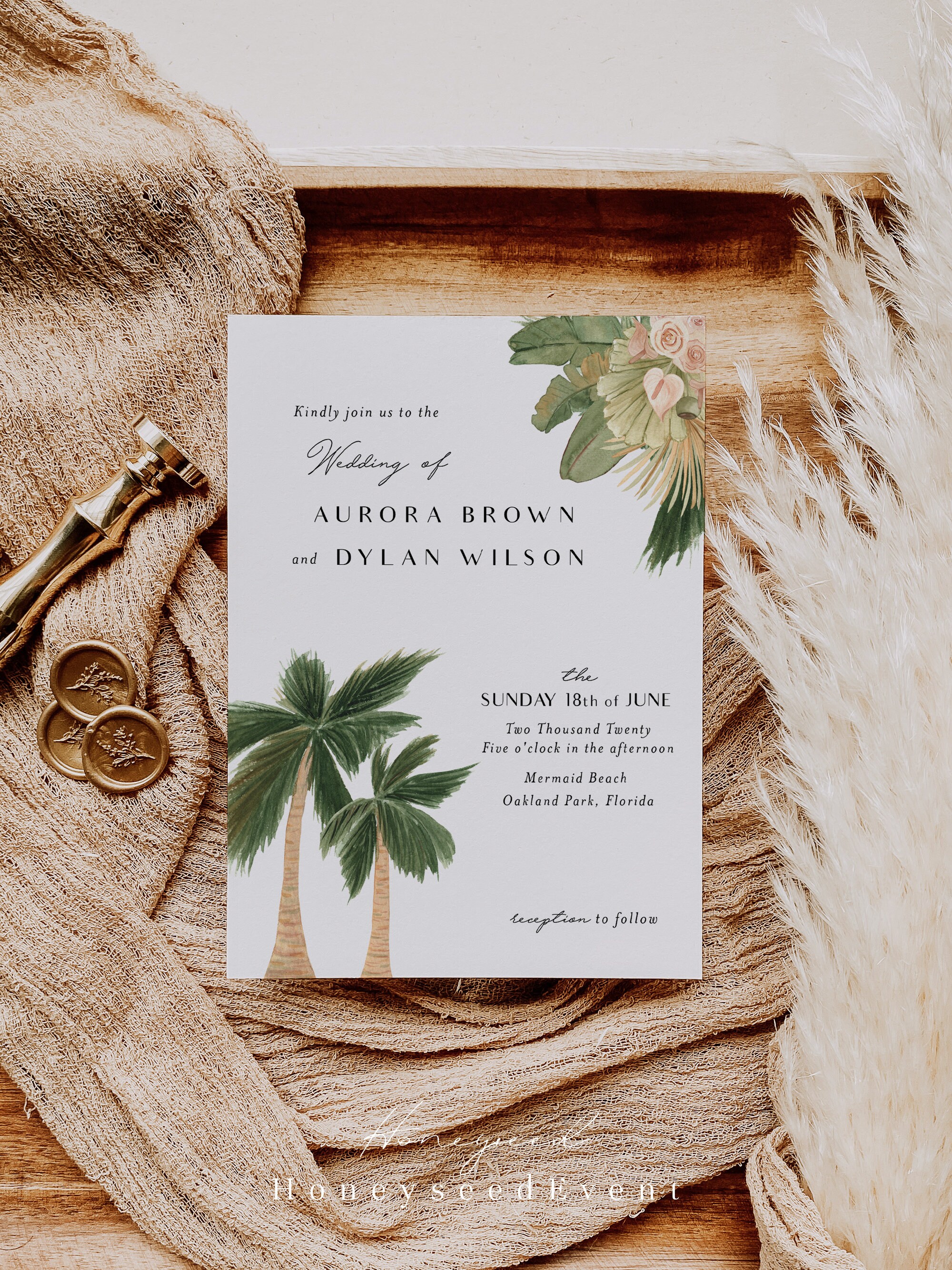 Palm Tree Wedding Invitation Tropical Wedding Invitation Etsy