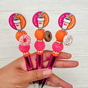 Caneta Donut com miçangas e CHARM, recarga de tinta GRÁTIS, caneta personalizada com miçangas, caneta de café, caneta Donut com miçangas