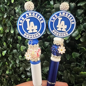 Dodger Beaded Pen with CHARM, FREE Ink Refill, LA Dodger custom beaded pen,