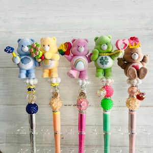 Stylo ours en peluche avec breloque, recharge d'encre GRATUITE, stylo perlé personnalisé,
