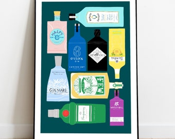 Gin Art Print, Gin Lovers Gift, Gin Illustration, Gin Poster, Spirits Art Print, Gin Gift, Mother’s Day gift, Art Print