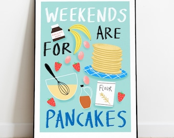 Pancakes Art Print, American Pancakes, Breakfast wall art, Kitchen Wall Decor, Weekend Vibes, Pancake illustration, Crepe Art Print