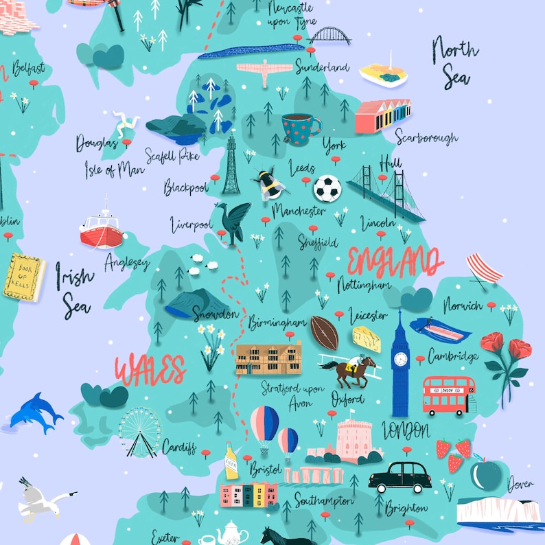 Map of British Isles, British Isles Print, Personalised Hand Drawn Map