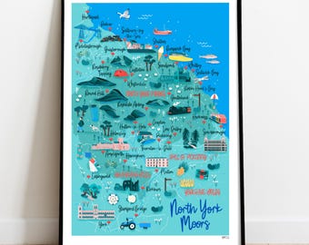 Map of North York Moors, North York Moors Travel Print, Hand Drawn Map, British Travel Print, North York Moors Art Print