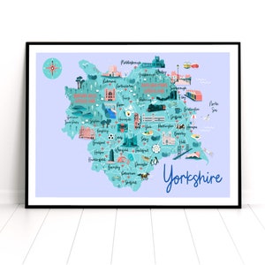 Map of Yorkshire Art Print, Yorkshire Travel Print, Hand Drawn Map, Kids Wall Art, Yorkshire Art Print, UK Travel Map