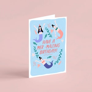 Carte d’anniversaire Mermaid, Carte de sirène pour enfants, Carte d’anniversaire pour filles, Carte pour enfants, Carte illustrée, Carte écologique, Emballage sans plastique
