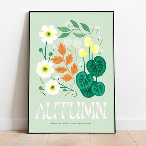 Impresión de arte floral de otoño, tiempo de otoño, impresión de otoño, impresión de arte de estaciones, decoración de pared floral, impresión floral, impresión de pared de galería