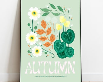 Autumn Floral Art Print, Autumn Time, Fall Print,  Seasons Art Print, Floral Wall Decor, Floral Print, Gallery Wall Print