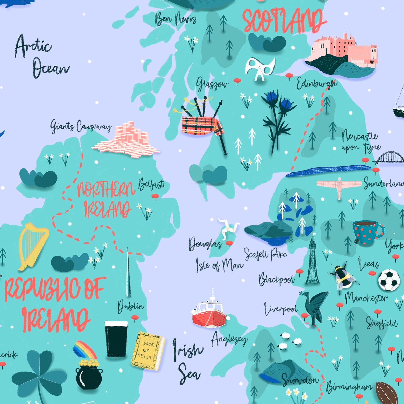Map of British Isles, British Isles Print, Personalised Hand Drawn Map ...