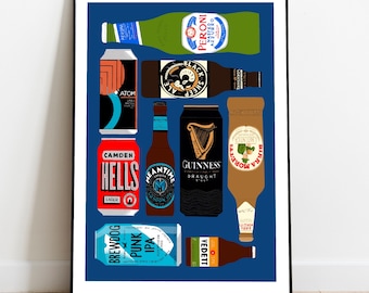 Beer Art Print, Beer Lovers Gift, Beer Illustration, Guinness, Beer Poster, Beer Gift, Father’s Day Gift