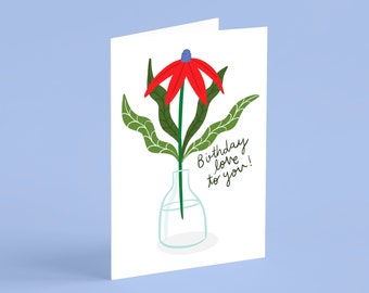 Birthday Card, Floral Greetings Card, Birthday Love Card, Card For Woman, Card for Wife, Eco Friendly Card, Plastic Free Packaging