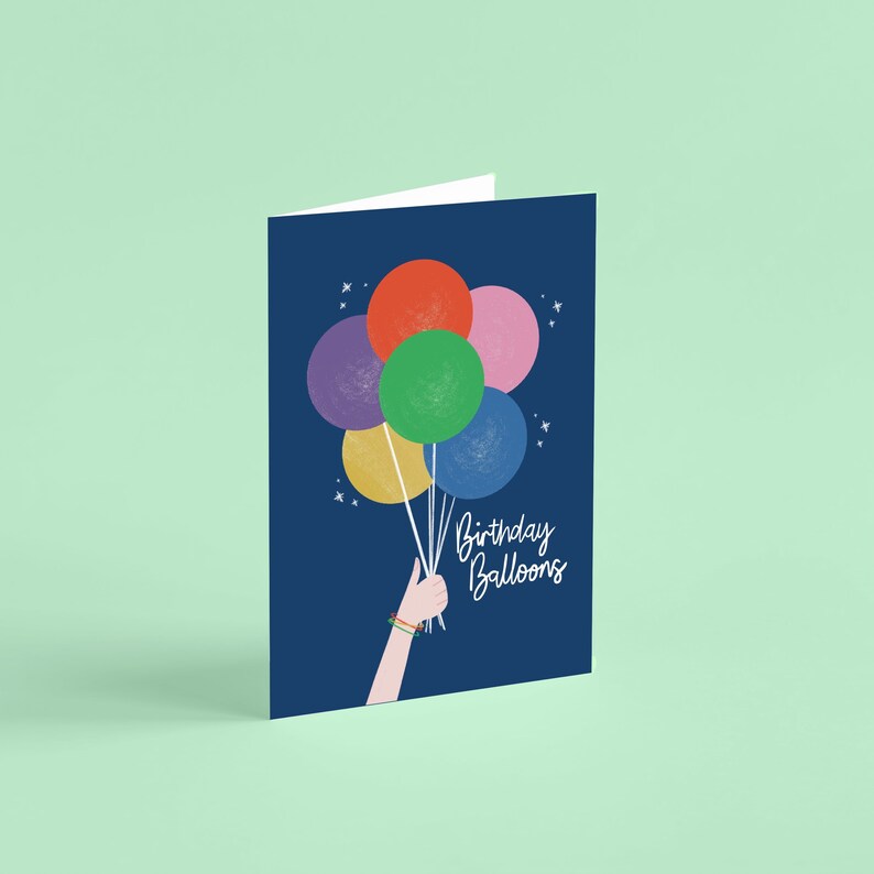 Birthday Balloons Card, Childrens Birthday Card, Illustrated Birthday Card, Eco Friendly Birthday Card, Plastic Free Packaging image 1